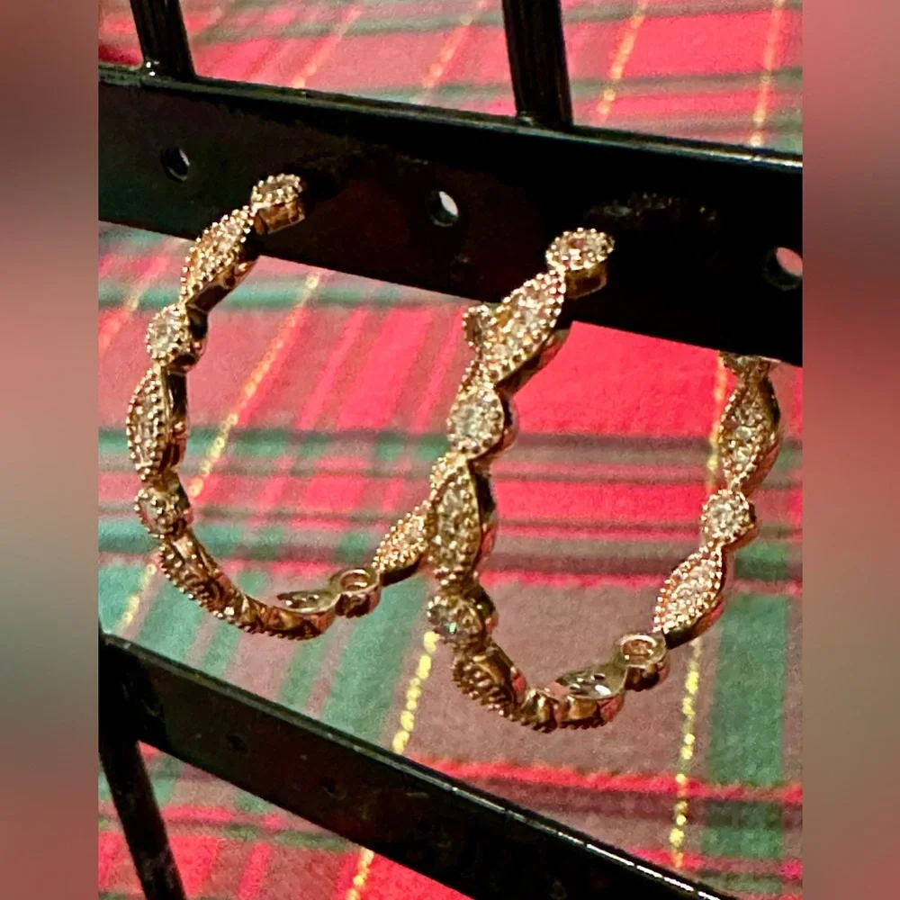 925 Sterling Silver CZ Dangle Hoop Earrings – Milor Italy (Rose Gold–Tone) ✨ - Picture 5 of 8